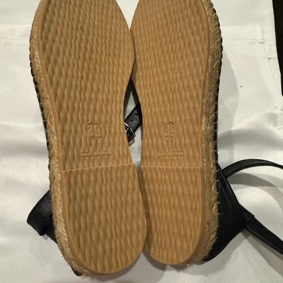 Free People Mason Espadrille Ballet Flats Black Leather Ankle Strap Size US 8.5 - Picture 7 of 10